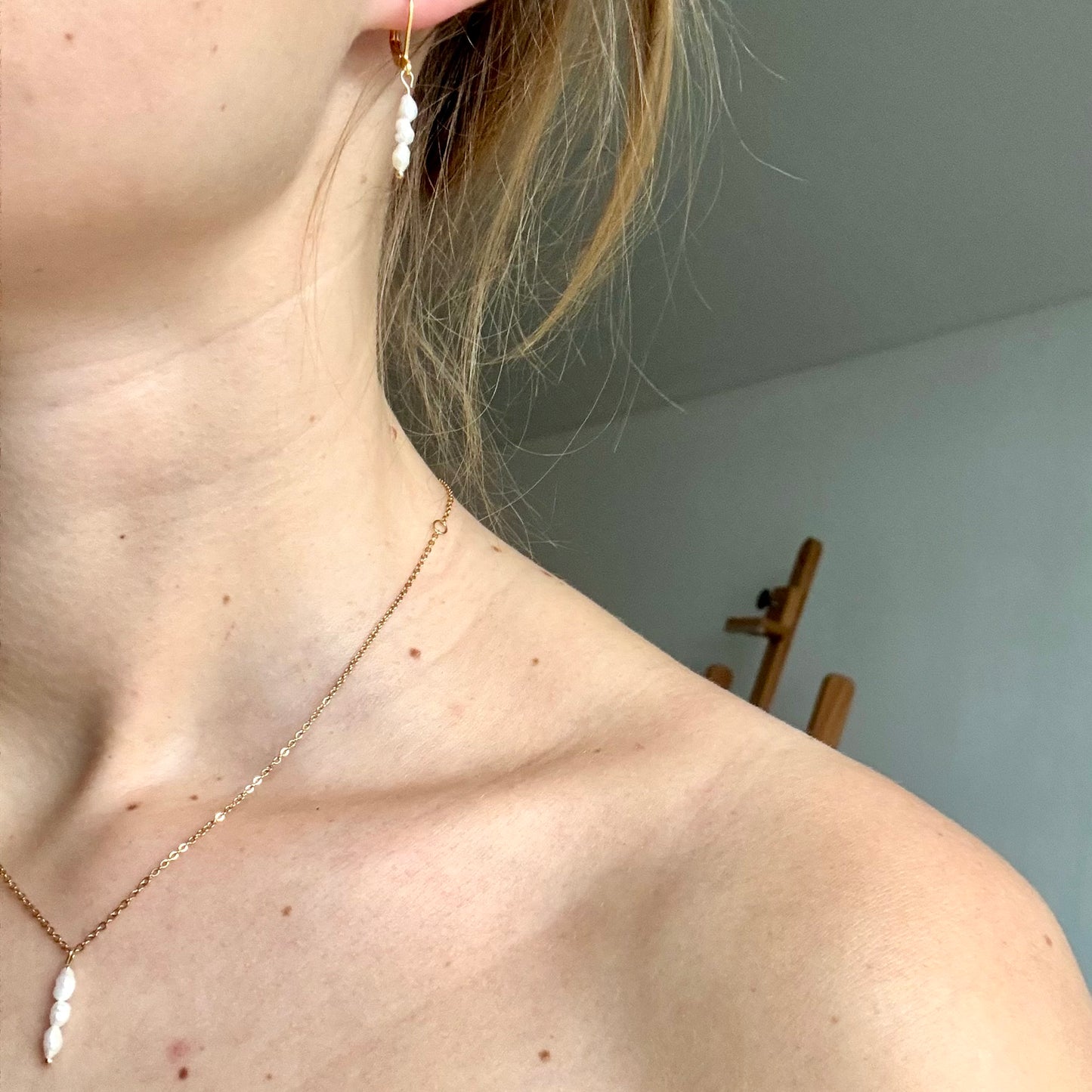 Sada TRIO MINIS - řetízek a náušnice s mini perelami